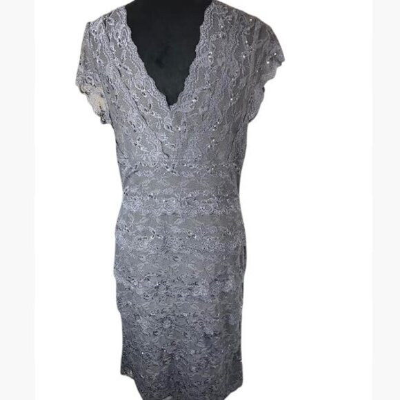 Blu Sage Medium Gray Lace Cocktail Evening Dress With Sequins Size 12 EUC - Picture 6 of 10